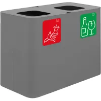 Poubelle 2 flux grise 70 litres avec pictogrammes magnétiques