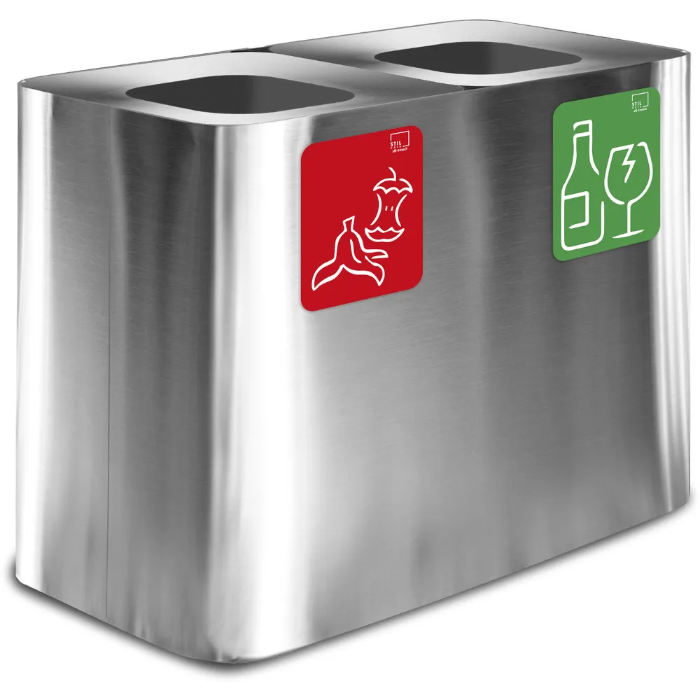 Poubelle inox 2 flux 70 litres avec pictogrammes magnétiques