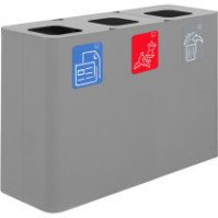 Poubelle tri sélectif 3 flux 100 litres grise avec pictogrammes magnétiques