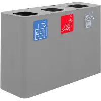 Poubelle tri sélectif 3 flux 100 litres grise avec pictogrammes magnétiques