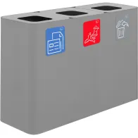 Poubelle tri sélectif 3 flux 100 litres grise avec pictogrammes magnétiques