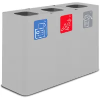 Poubelle tri sélectif blanche 3 flux avec pictogrammes magnétiques