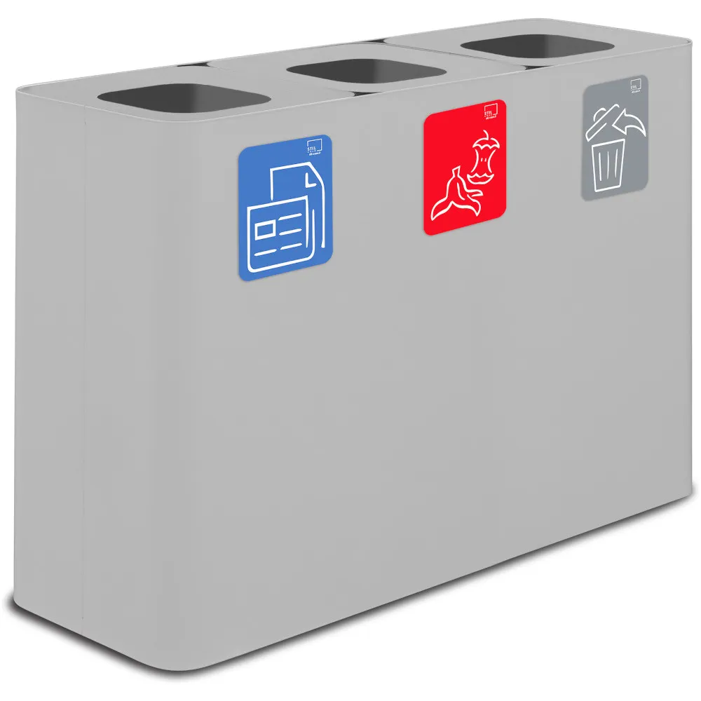 Poubelle tri sélectif blanche 3 flux avec pictogrammes magnétiques