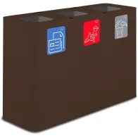 Poubelle tri sélectif 3 flux 100 litres couleur Corten avec pictogrammes.