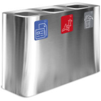 Poubelle inox 3 flux 100 litres avec pictogrammes magnétiques