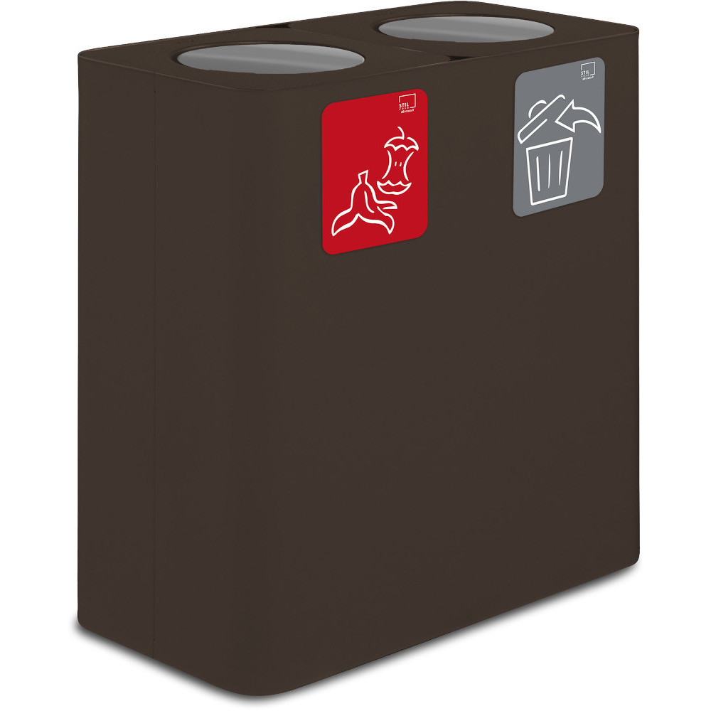 Poubelle tri sélectif 100 litres couleur Corten avec couvercle basculant.