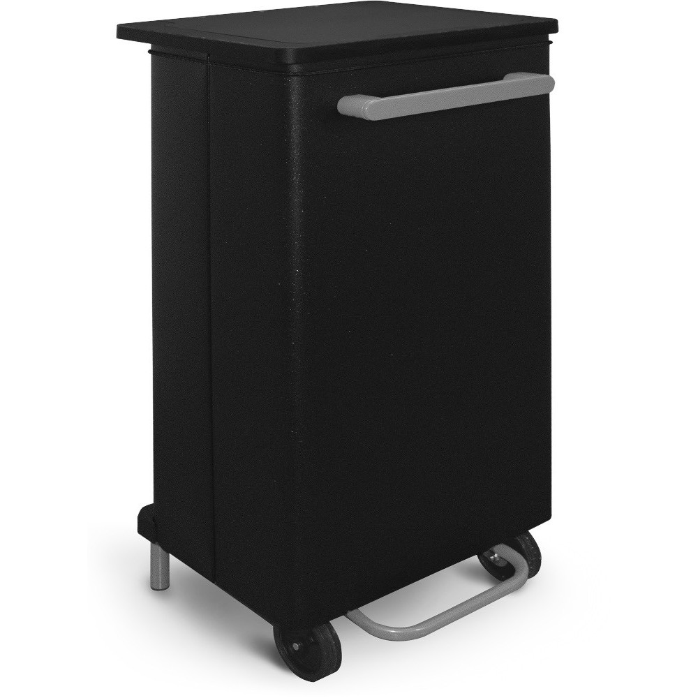 Poubelle cuisine 70 litres noire avec ouverture frontale et roulettes