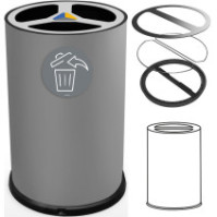 Poubelle tri sélectif 100 litres gris vue de face avec pictogrammes