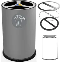 Poubelle tri sélectif 100 litres gris vue de face avec pictogrammes