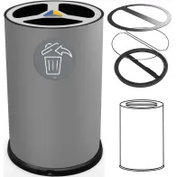 Poubelle tri sélectif 100 litres gris vue de face avec pictogrammes