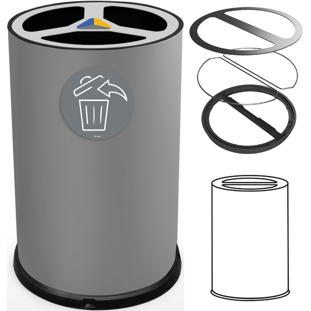 Poubelle tri sélectif 100 litres gris vue de face avec pictogrammes