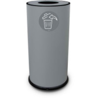 Poubelle grise ronde 70 litres en acier vue de profil avec couvercle