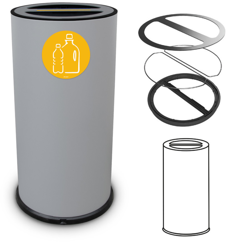 Poubelle tri sélectif 70 litres double compartiment gris acier