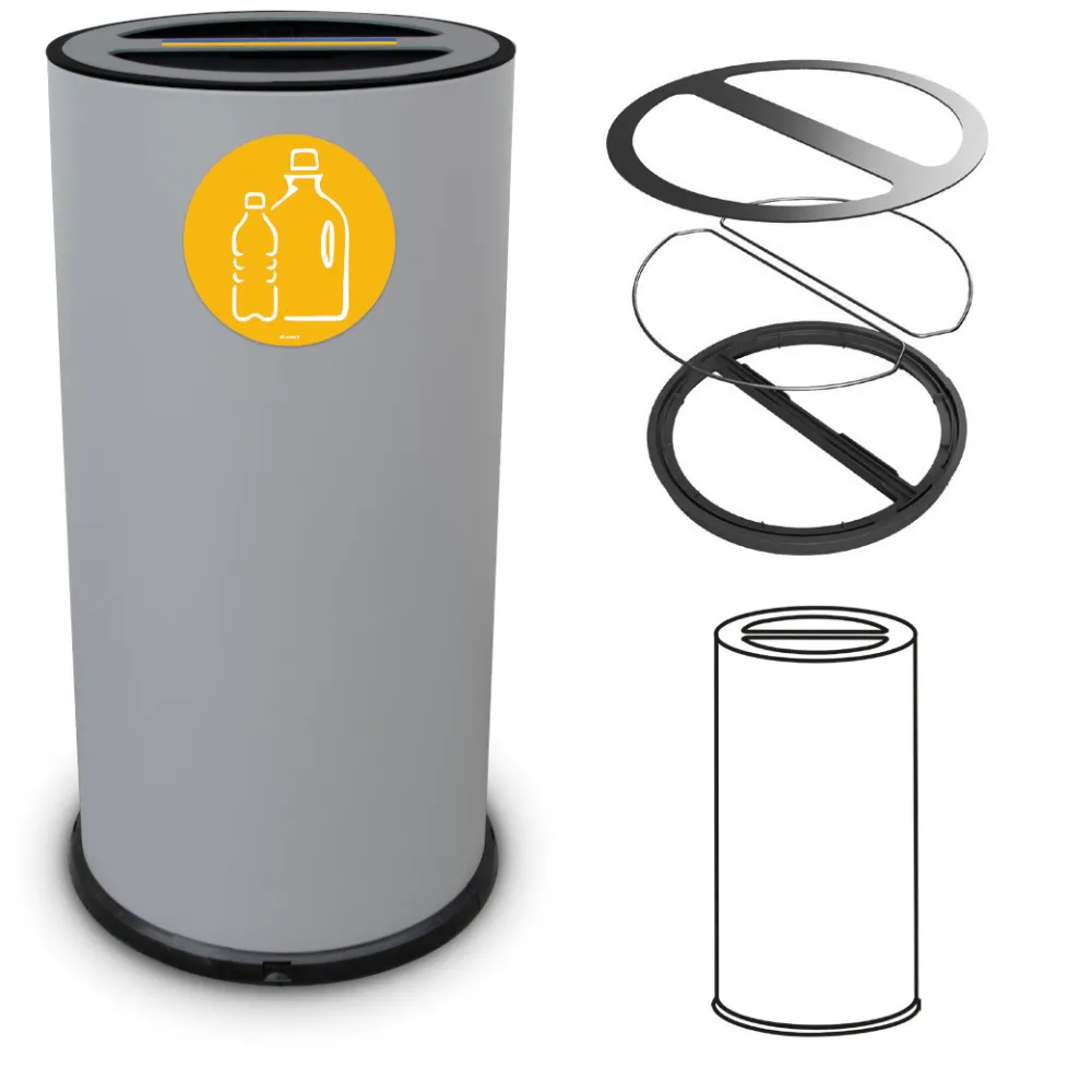 Poubelle tri sélectif 70 litres double compartiment gris acier