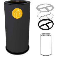 Poubelle tri sélectif 70 litres noire triple compartiments vue de face