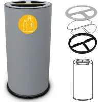 Poubelle tri sélectif gris 70 litres triple compartiments vue de face