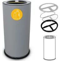 Poubelle tri sélectif gris 70 litres triple compartiments vue de face
