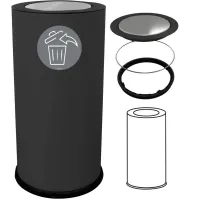 Poubelle design noir 50 litres avec couvercle basculant inox