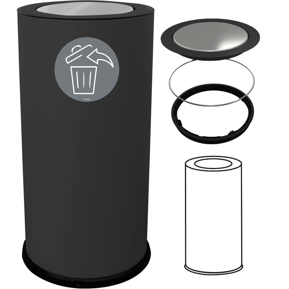 Poubelle design noir 50 litres avec couvercle basculant inox