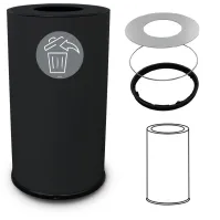 Poubelle ronde design 50 litres noir ouverture ronde acier