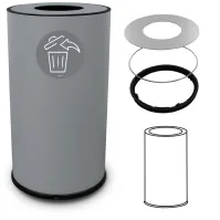 Poubelle ronde 50 litres grise acier ouverture ronde design