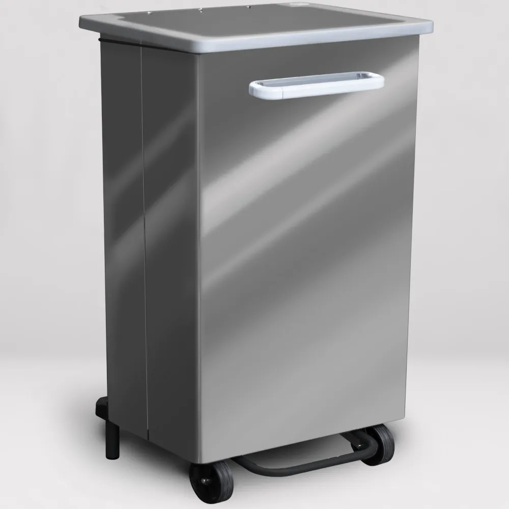 Poubelle cuisine inox 90L avec support et ouverture avant Poubelle cuisine inox 90L avec support et ouverture avant