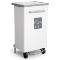 Support de sac mobile 90L acier blanc avec pédale et roues