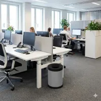 Poubelle antifeu grise 15 litres vue de profil bureau