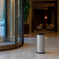 Poubelle antifeu grise 25 litres vue de face acier robuste