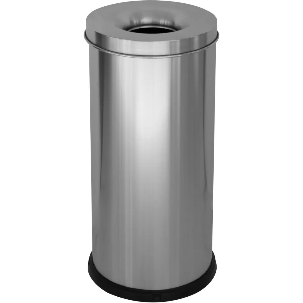 Poubelle antifeu inox 65 litres vue de face bureau