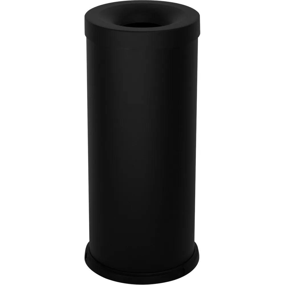 Poubelle antifeu 65 litres noire vue de face acier robuste