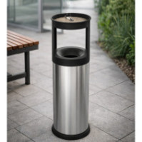 Corbeille cendrier inox 25 litres avec cendrier sable