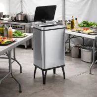 Poubelle cuisine pliable 60 litres acier inoxydable avec capteur
