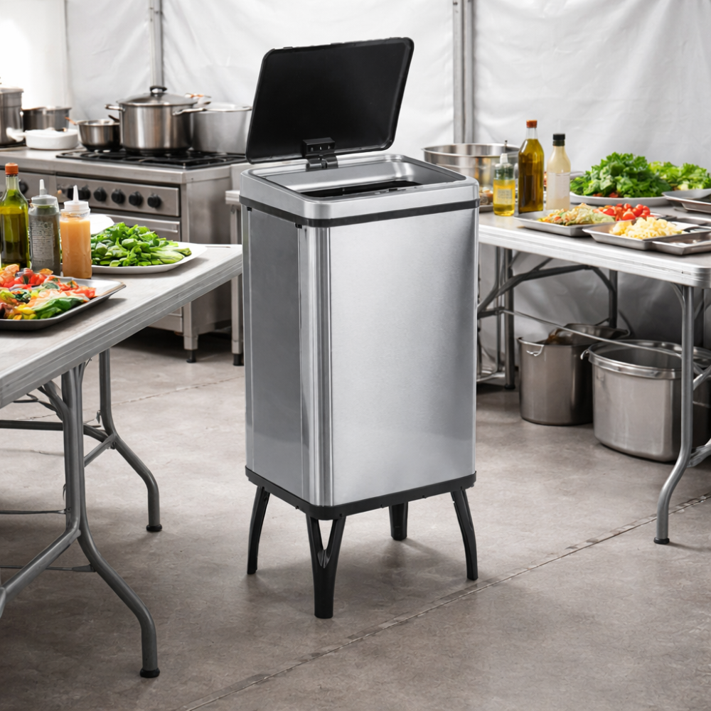 Poubelle cuisine pliable 60 litres acier inoxydable avec capteur