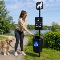 Borne de propreté canine verte avec distributeur et 500 sacs
