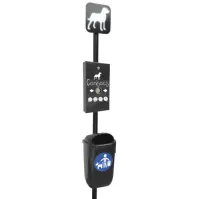 Borne de propreté canine grise avec distributeur et poubelle 50L