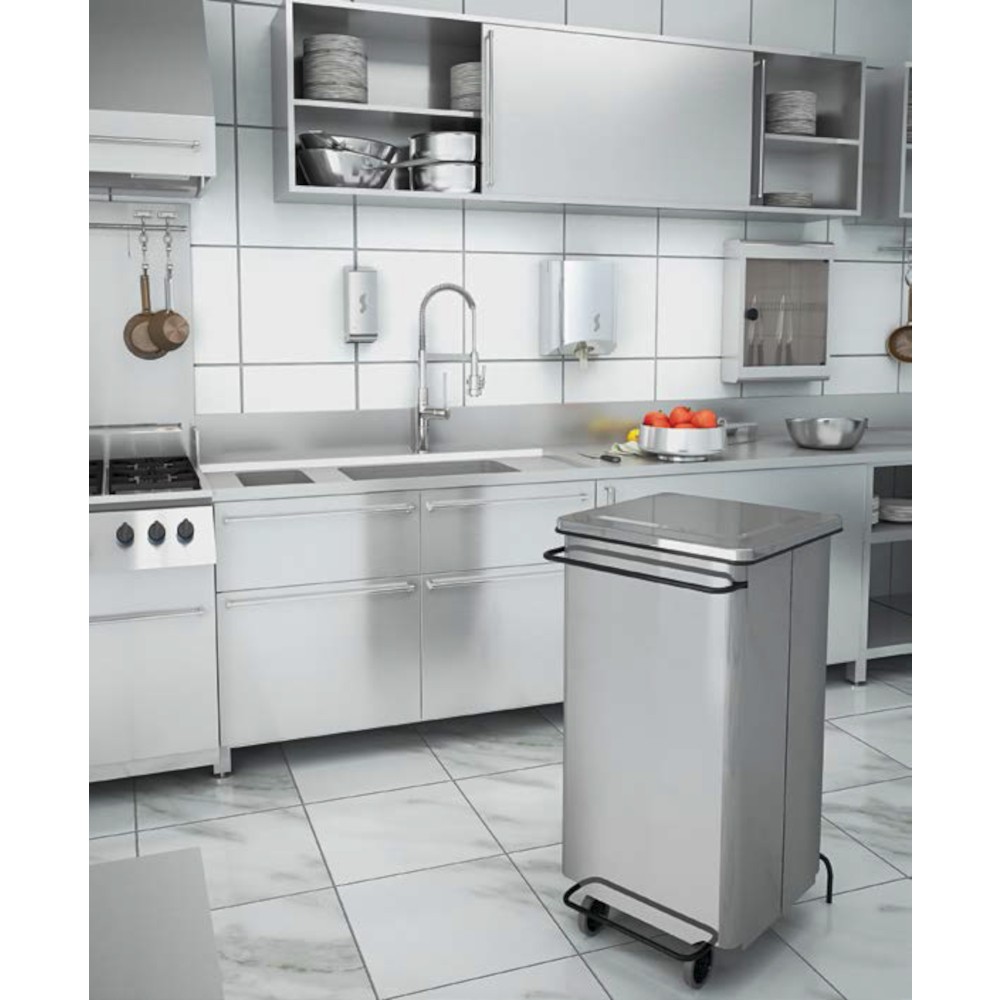 Conteneur mobile a pédale à porte amovible 110 litres inox brillant Conteneur mobile a pédale à porte amovible 110 litres inox brillant