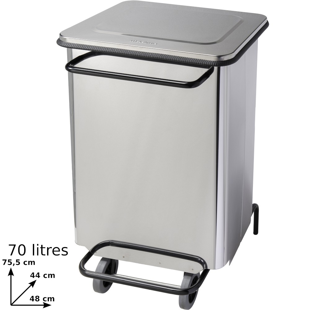 Conteneur mobile a pédale 70 litres inox brillant