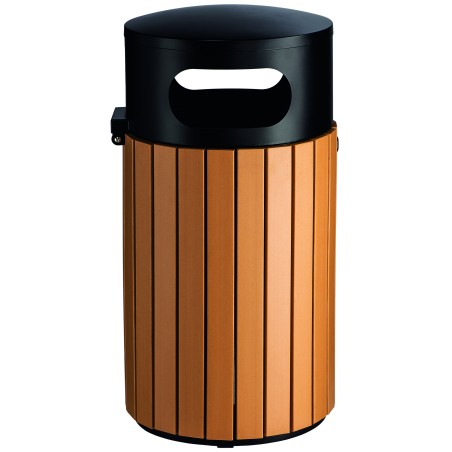 Poubelle ronde imitation lame bois sécurisée 40 litres